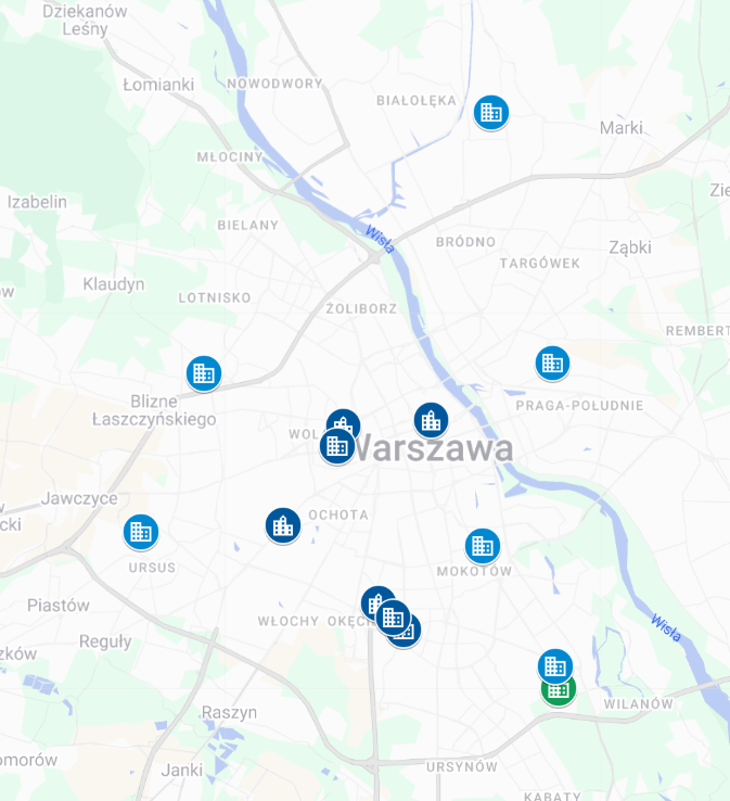 Mapa warszawy z biurami